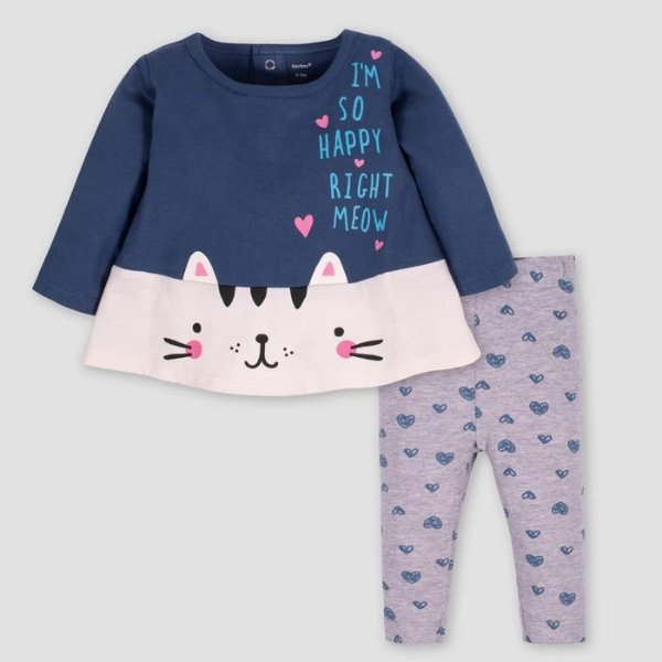 Baby Girls' 2pc Cat Tunic & Leggings Set - Blue/Gray