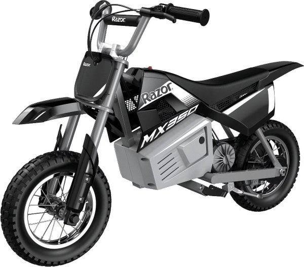 Dirt Rocket MX350 - Black with Decals Included, 24V Electric-Powered Dirt Bike for Kids 13+