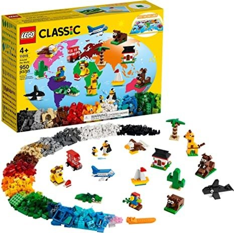 Classic Around The World 11015 Building Kit; 15 Kids’ Building Toys for Creative Play; Iconic Animal Toys; New 2021 (950 Pieces)