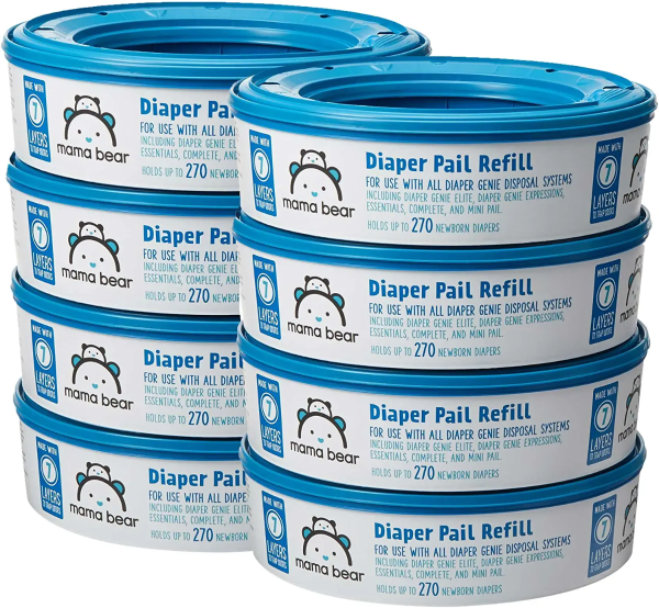 Amazon Brand Mama Bear Diaper Pail Refills for Diaper Genie Pails, 1080 Count (4 Packs of 270 Count)