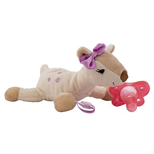 Lovey Pacifier and Teether Holder, 0 Months Plus, Deer with Pink Pacifier