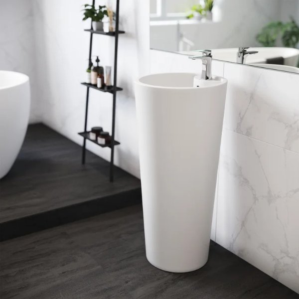 SM-PS307Monaco 33.44'' Tall Ceramic Circular Pedestal Bathroom Sink with Overflow