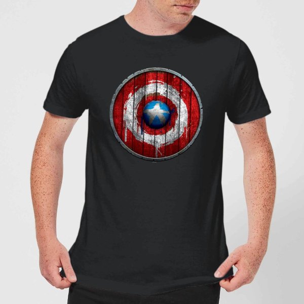 Marvel Captain America Wooden Shield Men's T-Shirt - Black
