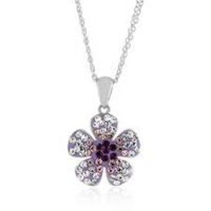 Sterling Silver Crystal Purple Flower Pendant with 18" Chain