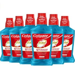 Colgate Total Pro-Shield Alcohol Free Mouthwash, with CPC (Cetylpyridinium Chloride), Antibacterial Formula, Peppermint - 500 mL, 16.9 fluid ounce (6 Pack)