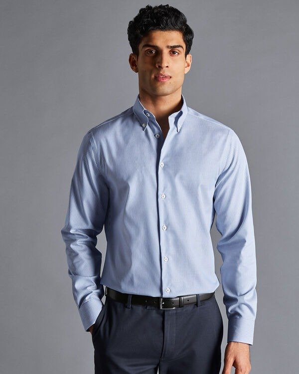 details about product: Button-Down Collar Non-Iron Stripe Shirt - Cobalt Blue