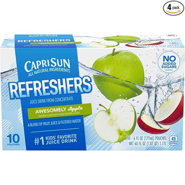 Fruit Refreshers Awesomely Apple Ready-to-Drink Juice (40 Pouches, 4 Boxes of 10)