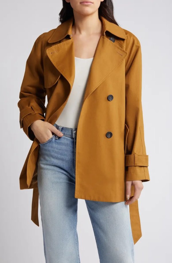 Relaxed Belted Twill Trench Coat