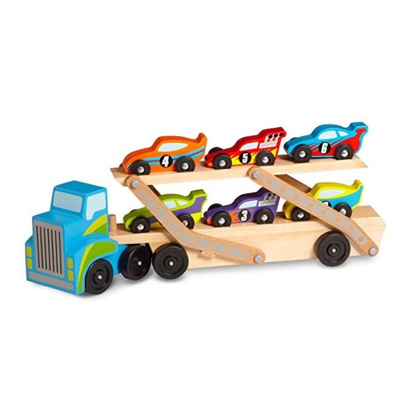 Mega Race-Car Carrier (Wooden Double Decker Trailer With 6 Unique Race Cars)