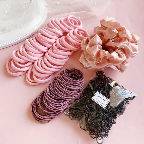 YANRONG 755PCS Hair Accessories for Woman Set Seamless Ponytail Holders Variety Hair Scrunchies Hair Bands Scrunchy Hair Ties For Thick and Curly (Pink)