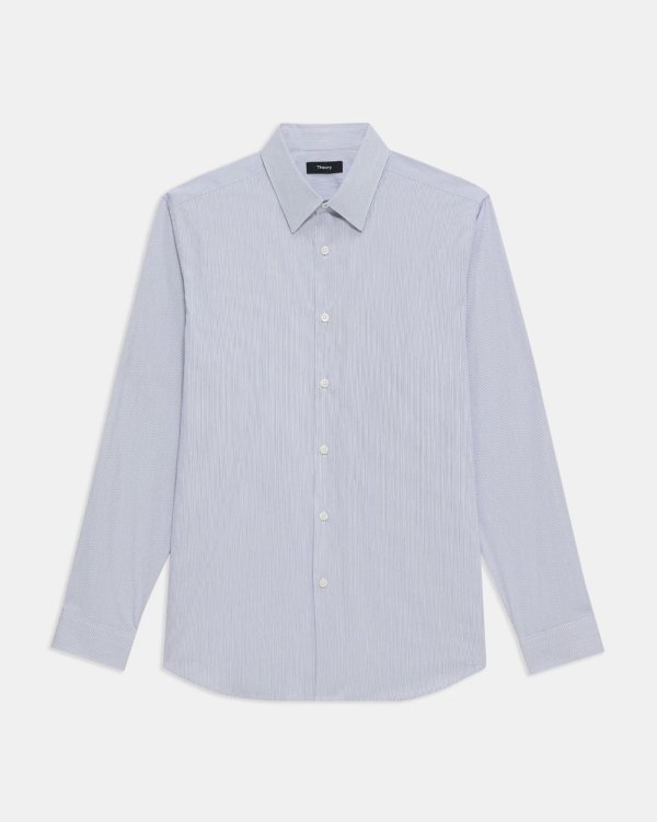White Striped Cotton Blend Irving Shirt | Theory