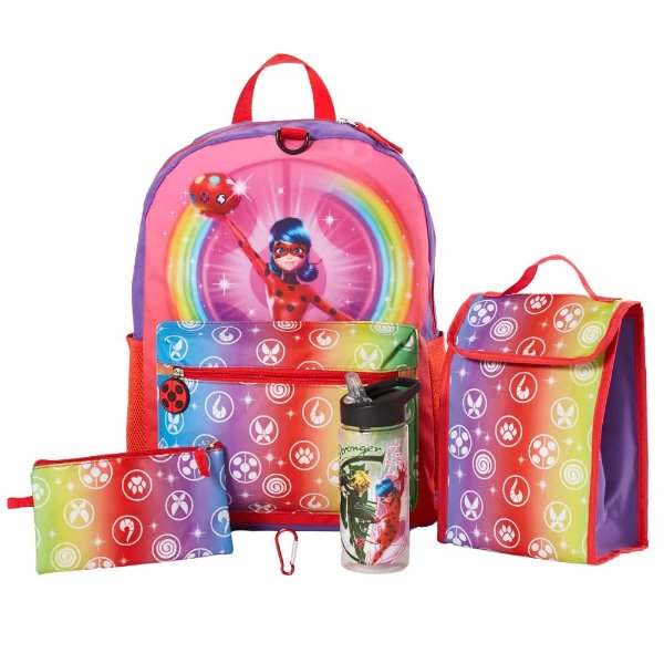 Ladybug Girls Backpack with Lunch Bag Water Bottle 5 Piece Set 16 inch