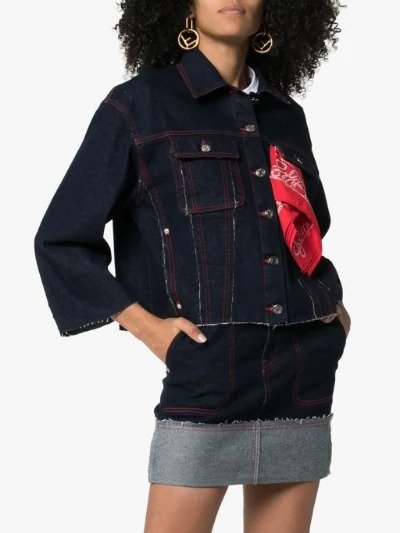 contrast stitch bandana-detail cropped denim jacket