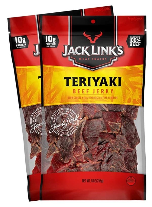 Jack Link’s Beef Jerky, Teriyaki, (2) 9 Oz Bags – Flavorful Everyday Snack, 10g of Protein and 80 Calories, Made with 100% Premium Beef, Soy, Ginger and Onion - 96% Fat Free, No Added MSG
