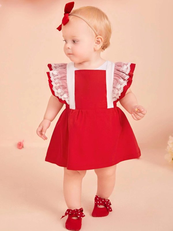 Baby Embroidery Mesh Ruffle Trim Dress