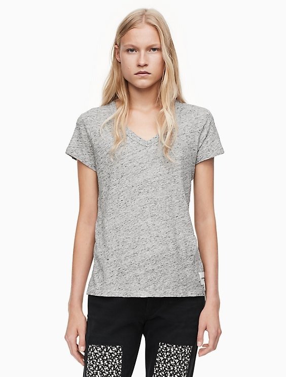 cotton slub v-neck logo t-shirt | Calvin Klein