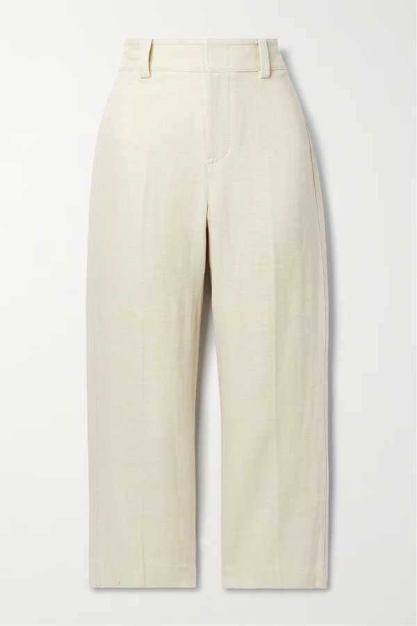 Cropped organic cotton and linen-blend twill wide-leg pants