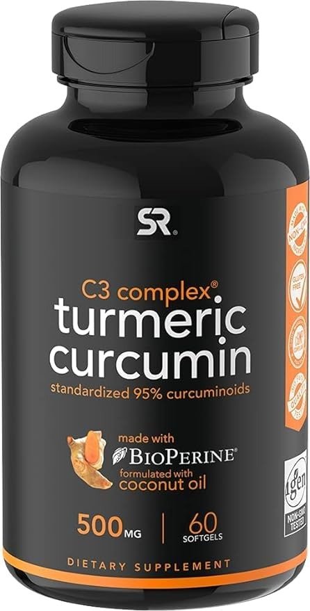 Turmeric Curcumin C3 Complex - Softgels with Bioperine Black Pepper Extract & Organic Coconut Oil, Standardized 95% Curcuminoids - Non-GMO Verified & Gluten Free - 500mg, 60 Count