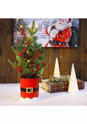 Lighted Santa Belt Potted Table Tree