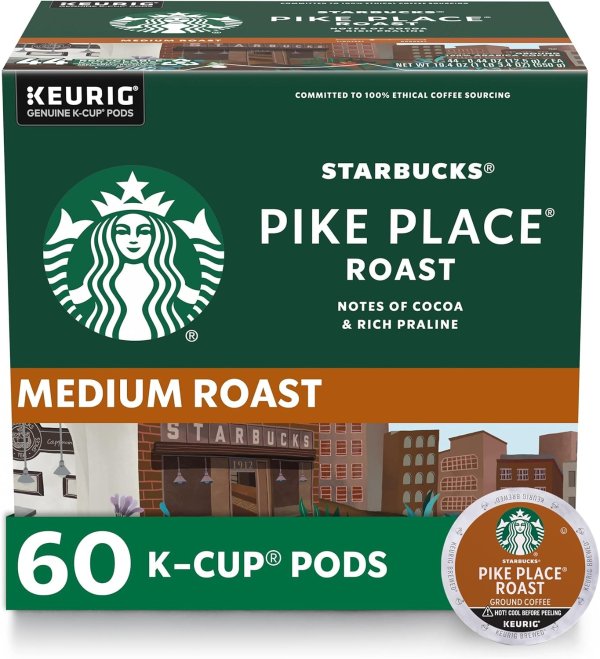 K-Cup Coffee Pods—Medium Roast Coffee—Pike Place Roast for Keurig Brewers—100% Arabica—6 boxes (60 pods total)