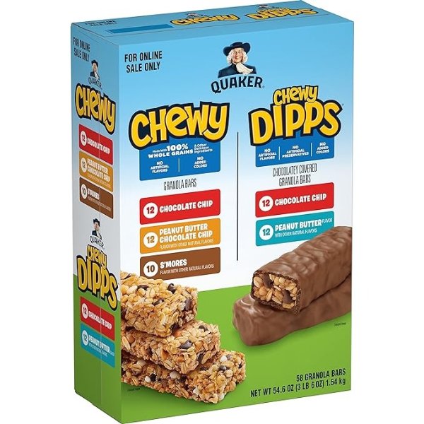 Chewy Granola Bars and Dipps Variety Pack, 58 Count