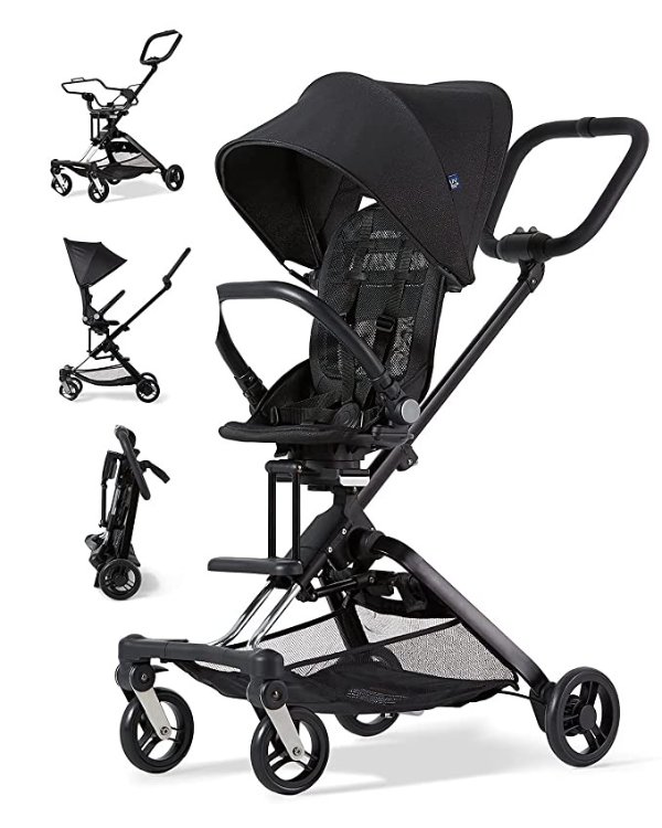 2-in-1 On The Go Lightweight Stroller for Toddlers, Frame Stroller, and Infant Car Seat Carrier with Anti-UV Canopy, Reclinable and Rear/Front Reversible Seat, and Adjustable Handle