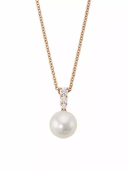 Morning Dew 18K Rose Gold & 10MM Cultured South Sea Pearl Pendant Necklace