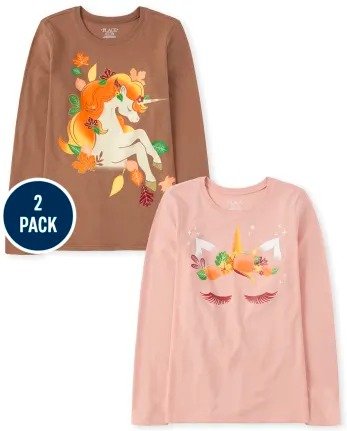 Girls Long Sleeve Unicorn Graphic Tee 2-Pack | The Children's Place - MULTI COLOR 3