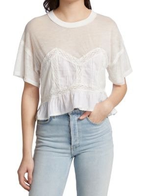 Fall In Love Lace Trim Cotton Blend Tee
