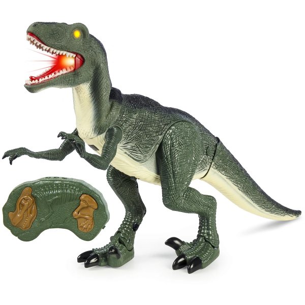 21in Kids Walking Remote Control Velociraptor Dinosaur Toy w/ Lights, Sound