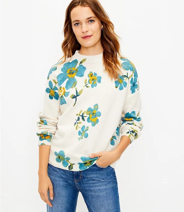 Floral Mock Neck Sweater | LOFT