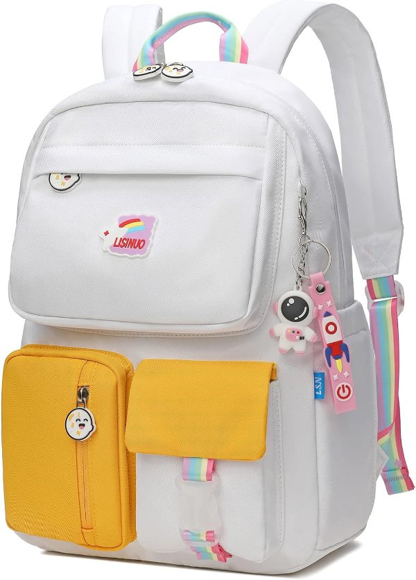 Backpacks for Girls Cute Backpack Suitable for Kids Aged 6-8 With CSPC Report to Send Pendant (White)