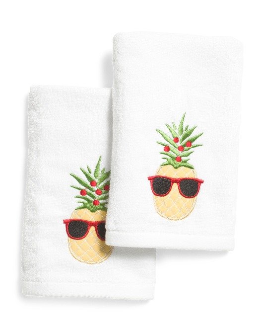 2pk Festive Pineapple Hand Towels