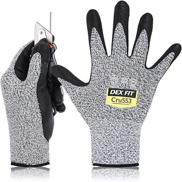 Level 5 Cut Resistant Gloves Cru553, 3D Comfort Stretch Fit, Power Grip, Pass FDA Food Contact, Smart Touch