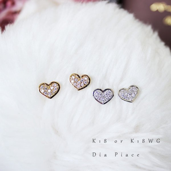 K18YG or K18WG DIA pierced earrings heart diamond piace D0.12ct 20pcs