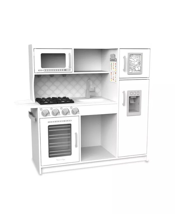 Melissa Doug Wooden Chef’s Pretend Play Toy Kitchen With “Ice” Cube Dispenser – Cloud White