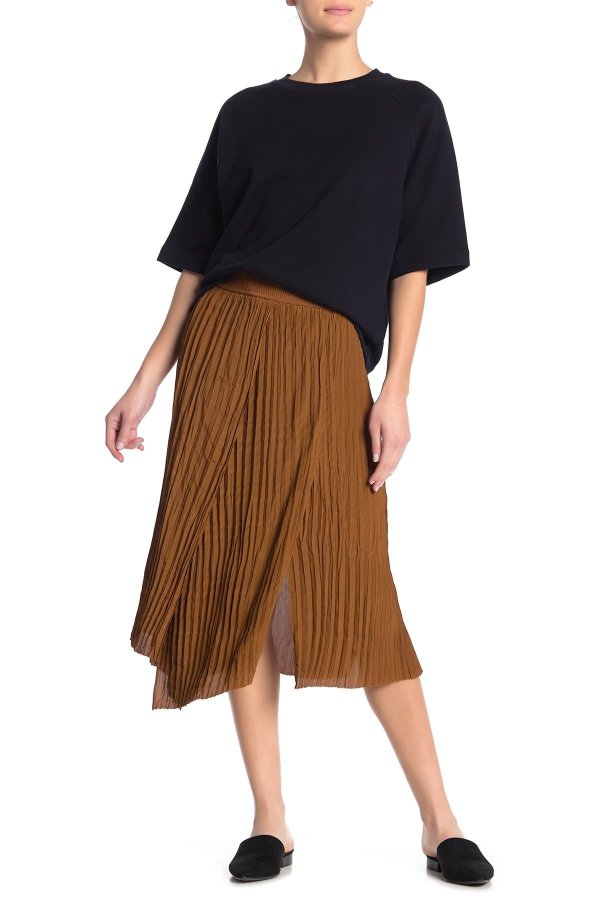 Crinkle Pleated Pull-On Skirt