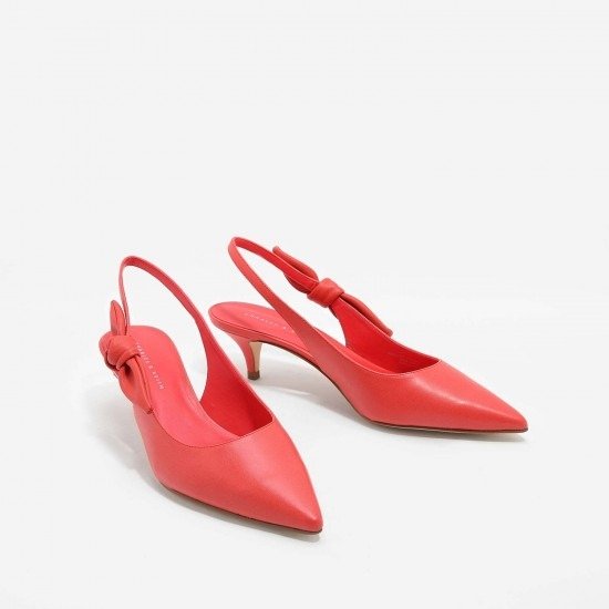 Red Pointed Slingback Kitten Heels|CHARLES & KEITH