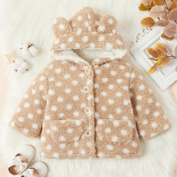 Baby / Toddler Girl Polka dots Animal Design Fluff Hooded Coat