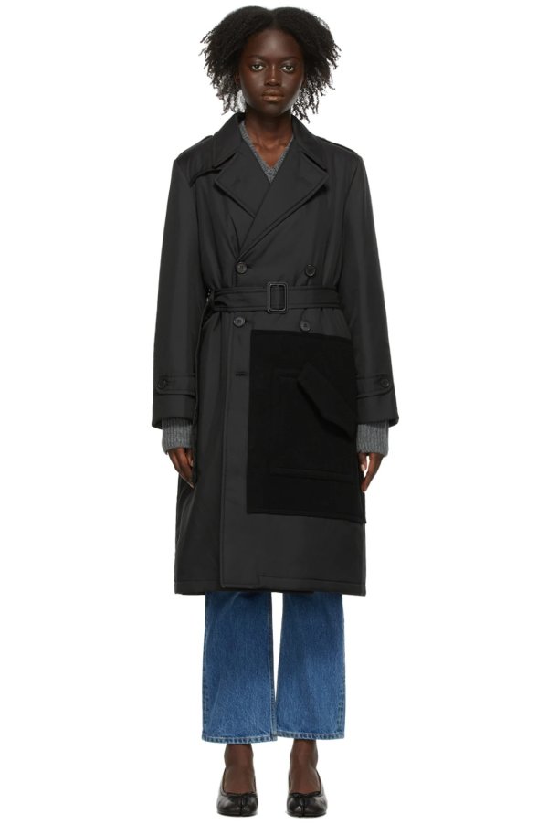 Black Resin-Coated Trench Coat