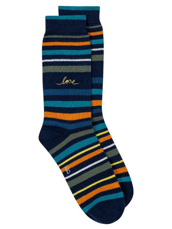 Women's Multi Stripe Love Embroidered Crew Socks