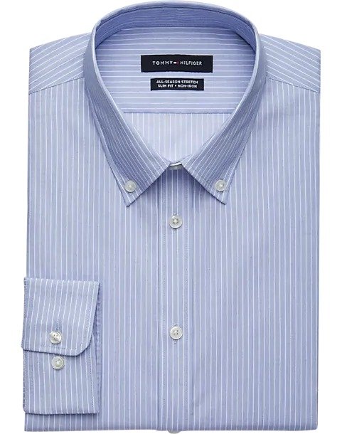 Tommy Hilfiger Blue Stripe Slim Fit Dress Shirt - Men's Shirts | Men's Wearhouse
