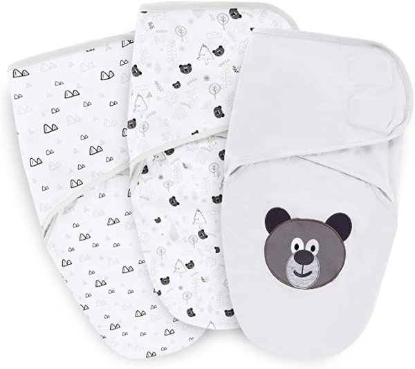 Swaddle Blanket Baby Girl Boy, Easy Adjustable, 3 Pack Infant Sleep Sack Wrap Newborn Babies by Comfy Cubs (Small (0-3 Month) Grey White