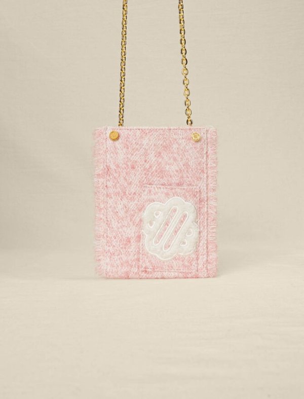 223FLATNANOCHAINCNY Pink tweed-effect phone bag