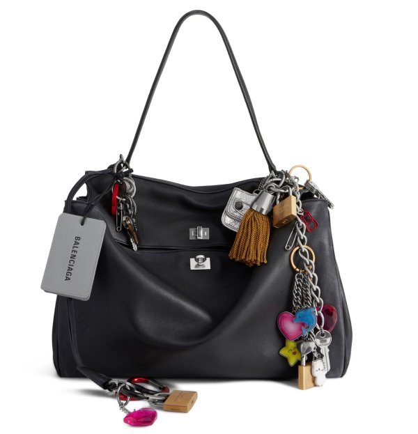 Women's Rodeo Large Handbag Used Effect With Charms in Black