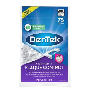 DenTek Cross Flosser Plaque Control Floss Picks, X-Shaped Floss, 75 Count
