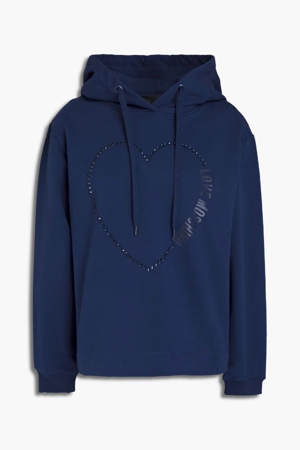 Crystal-embellished printed cotton-fleece hoodie