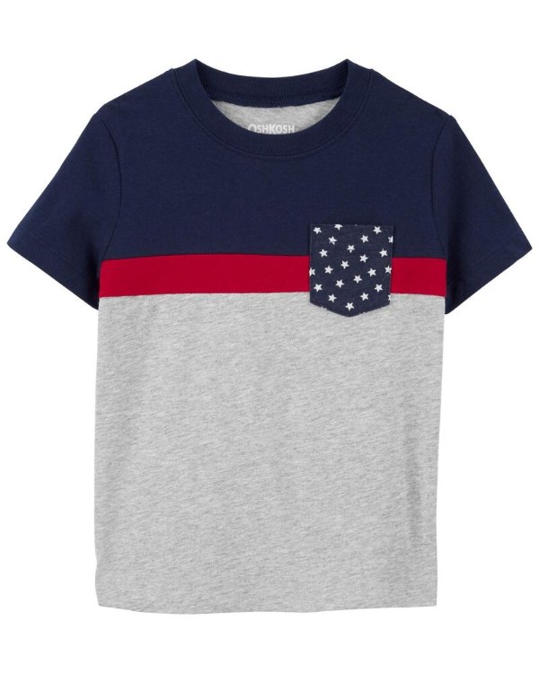 Toddler Colorblock Stars and Stripes Jersey Pocket Tee