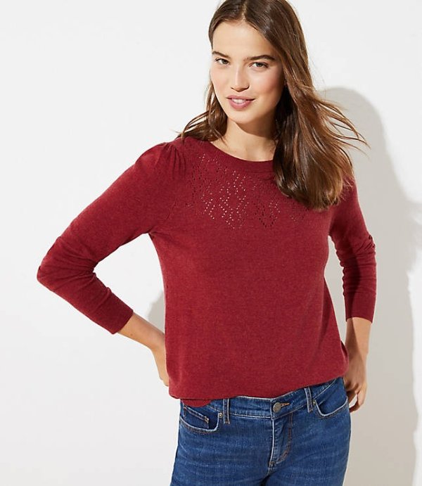 Pointelle Puff Sleeve Sweater | LOFT