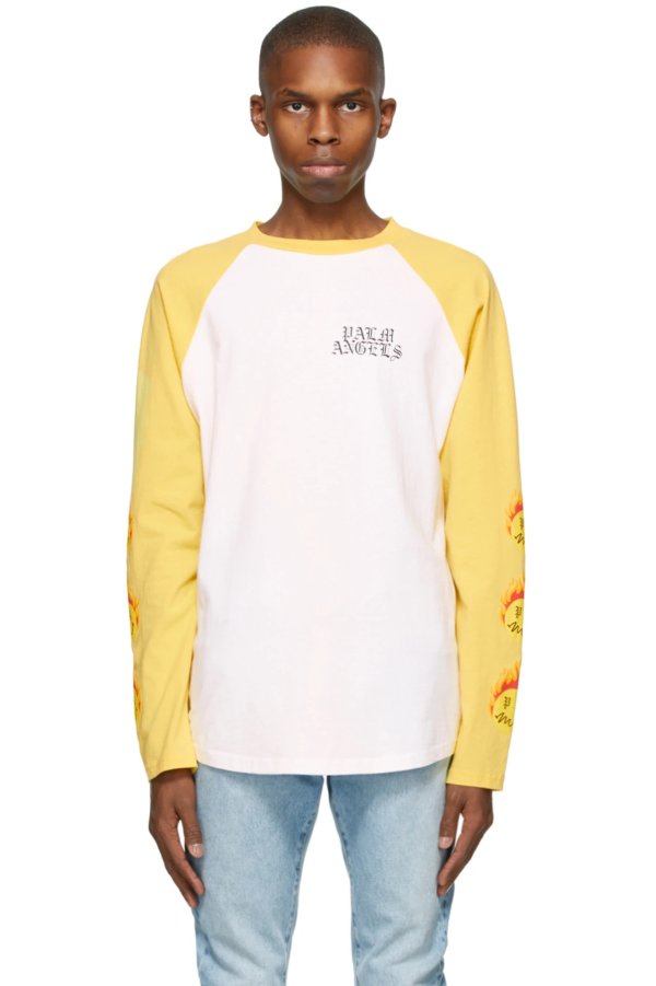 White & Yellow Smiley Edition Burning Head Long Sleeve T-Shirt